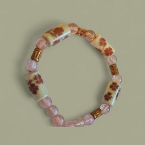 Floral Beaded Bracelet - Pink and Cream